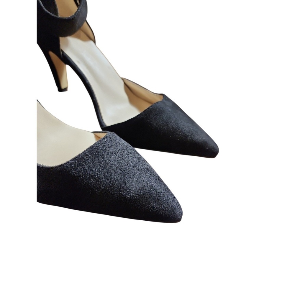D'Orsay Pumps Women 40 Black Faux Suede Polka Dot Scarf Bow Stiletto Heels Chic - Picture 3 of 7